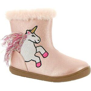 Sugar Kids Cookie Girls Shoe Pink Fuzzy Fur Lined Unicorn Print - 5 M